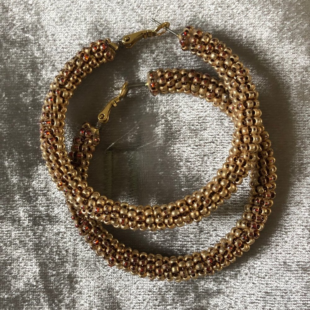 Gold Beaded Hoop Earrings